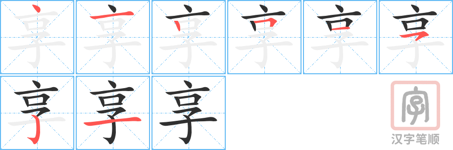 享的笔顺分步演示（一笔一画写字）