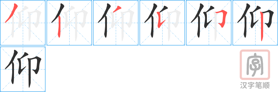 仰的笔顺分步演示（一笔一画写字）