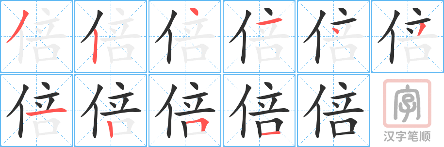 倍的笔顺分步演示（一笔一画写字）