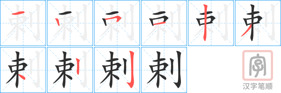 剌的笔顺分步演示（一笔一画写字）