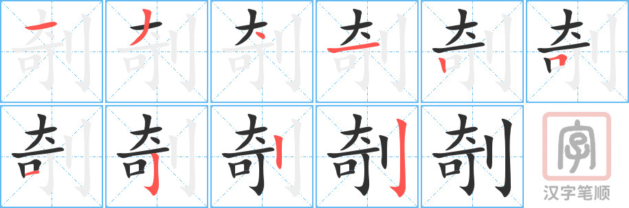 剞的笔顺分步演示（一笔一画写字）