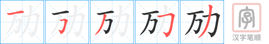 劢的笔顺分步演示（一笔一画写字）