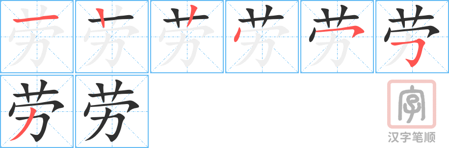 劳的笔顺分步演示（一笔一画写字）