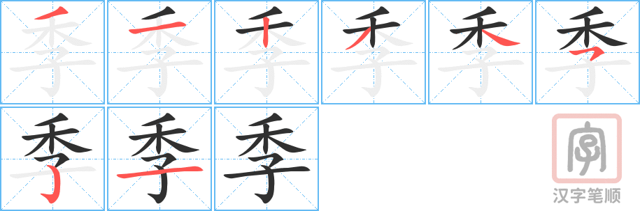 季的笔顺分步演示（一笔一画写字）