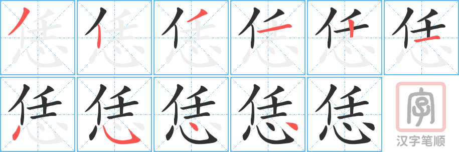 恁的笔顺分步演示（一笔一画写字）