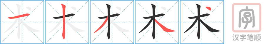 术的笔顺分步演示（一笔一画写字）