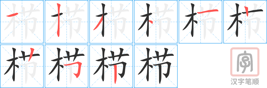 栉的笔顺分步演示（一笔一画写字）