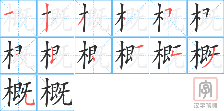 概的笔顺分步演示（一笔一画写字）