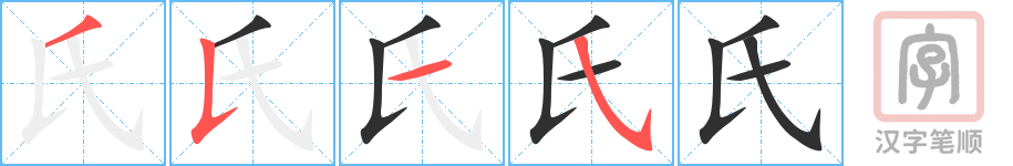 氏的笔顺分步演示（一笔一画写字）