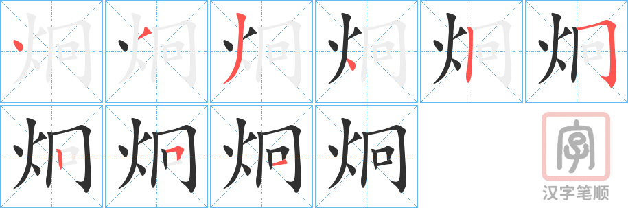 炯的笔顺分步演示（一笔一画写字）