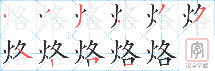 烙的笔顺分步演示（一笔一画写字）