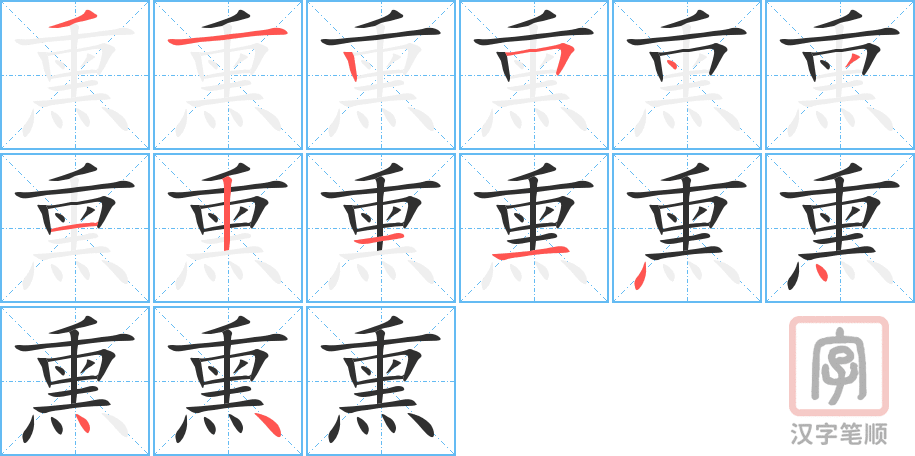 熏的笔顺分步演示（一笔一画写字）