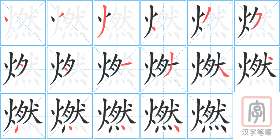 燃的笔顺分步演示（一笔一画写字）