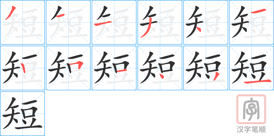 短的笔顺分步演示（一笔一画写字）