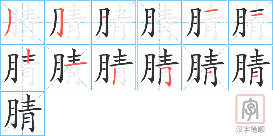 腈的笔顺分步演示（一笔一画写字）