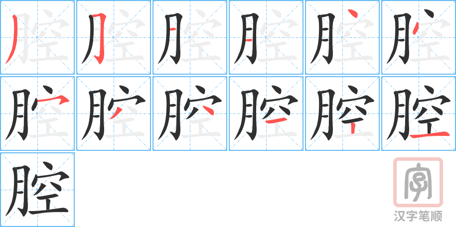 腔的笔顺分步演示（一笔一画写字）