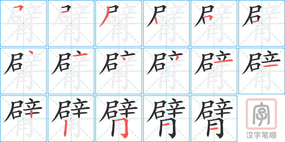 臂的笔顺分步演示（一笔一画写字）