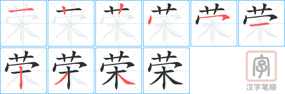 荣的笔顺分步演示（一笔一画写字）