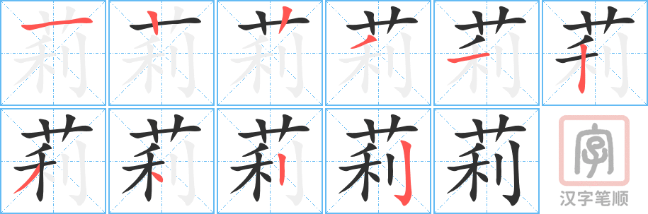 莉的笔顺分步演示（一笔一画写字）