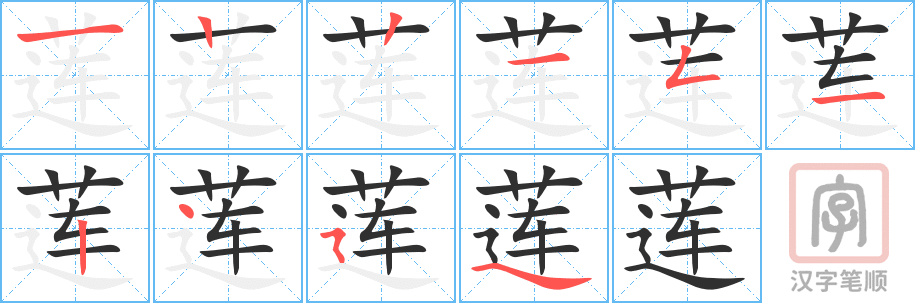 莲的笔顺分步演示（一笔一画写字）