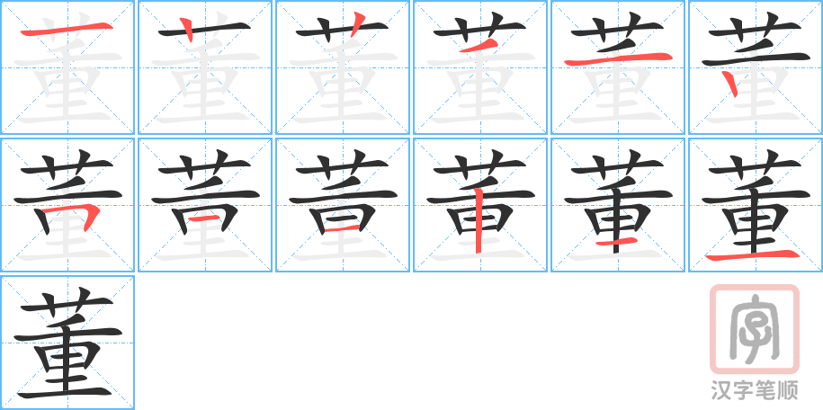 董的笔顺分步演示（一笔一画写字）