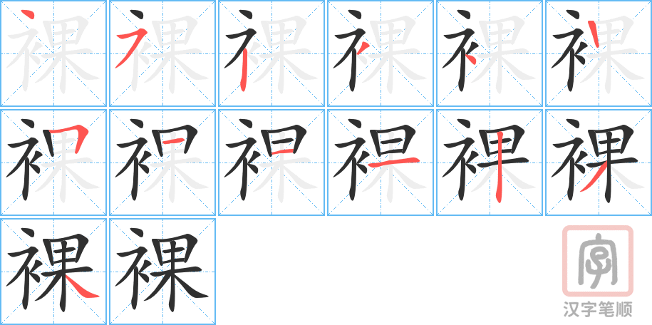 裸的笔顺分步演示（一笔一画写字）