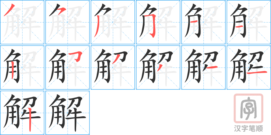 解的笔顺分步演示（一笔一画写字）