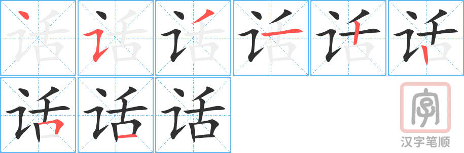 话的笔顺分步演示（一笔一画写字）