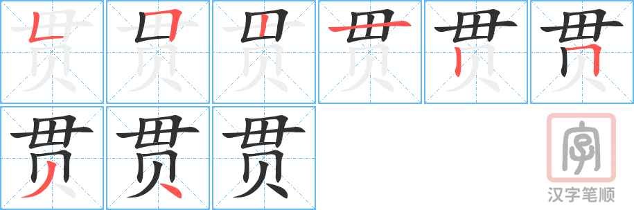 贯的笔顺分步演示（一笔一画写字）