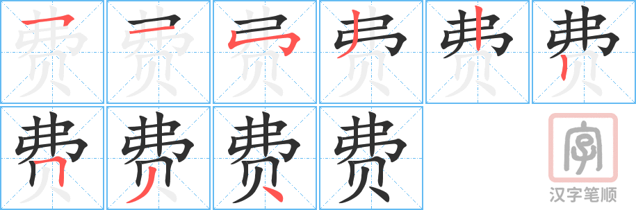 费的笔顺分步演示（一笔一画写字）