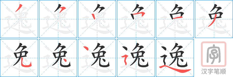 逸的笔顺分步演示（一笔一画写字）