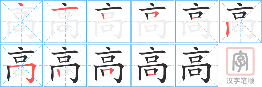 高的笔顺分步演示（一笔一画写字）