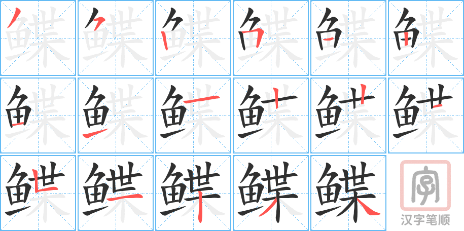 鲽的笔顺分步演示（一笔一画写字）