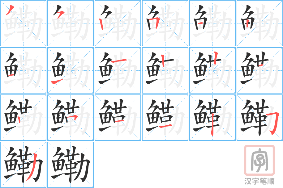 鳓的笔顺分步演示（一笔一画写字）