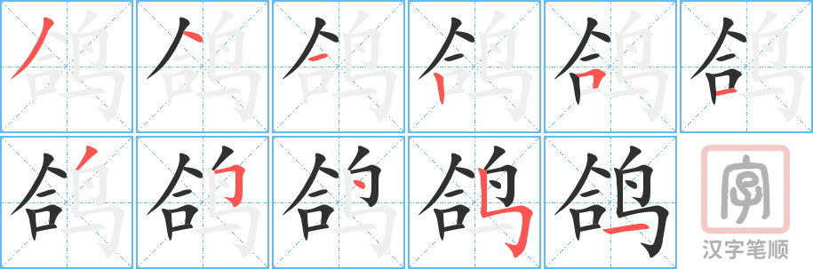 鸽的笔顺分步演示（一笔一画写字）