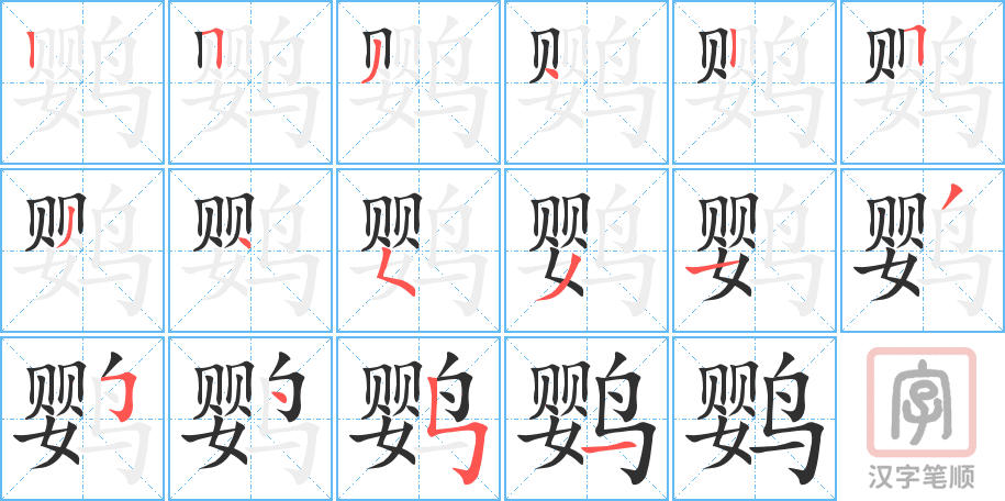 鹦的笔顺分步演示（一笔一画写字）