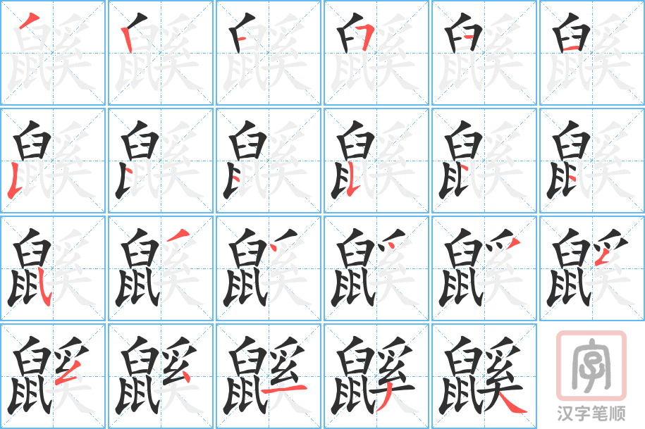 鼷的笔顺分步演示（一笔一画写字）